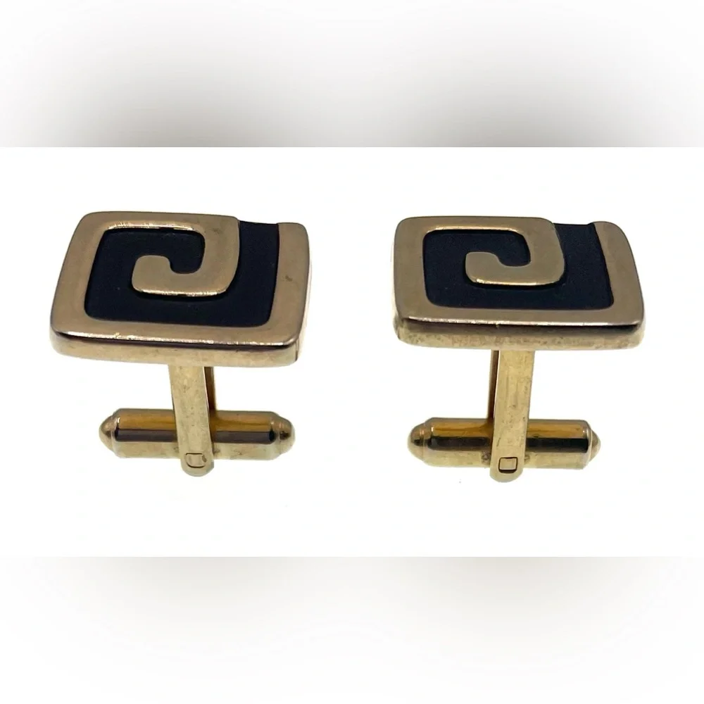 Vintage Signed Hickok Silver Tone and Black Spiral Design Cufflinks